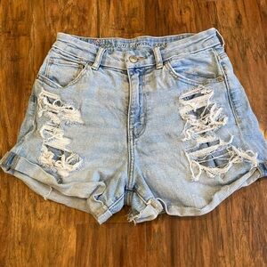 American Eagle Curvy Mom Embroidered High Rise Denim Cuffed Shorts, Women’s 4